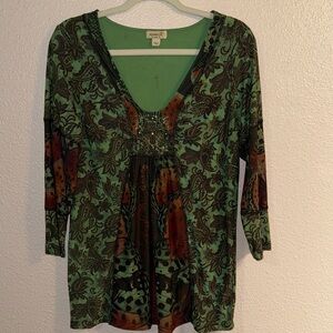 ONE WORLD Multicolor Paisley V-Neck Tunic